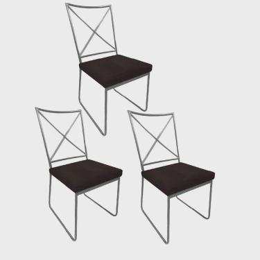 Imagem de Kit 03 Cadeiras Sala de Jantar Escritório Office Clark Industrial Ferro Prata Sintético Marrom - Ahz Móveis