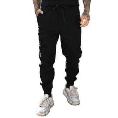 Imagem de Calça Jogger com Punho Slim Sarja com Elastico Ajustavel Streetwear Masculino Feminino Preto-Masculino