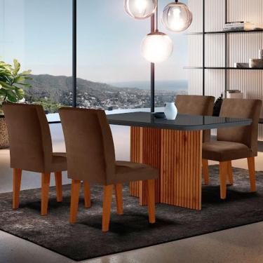 Imagem de Mesa Olimpia 120 Mdf Vidro Canto Copo Com 4 Cadeiras