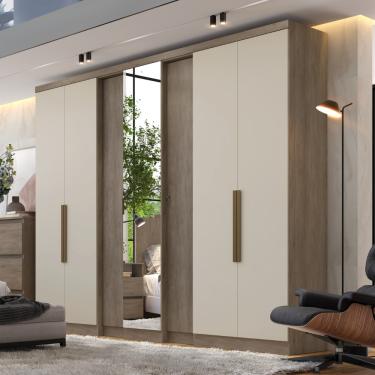 Imagem de Guarda Roupa Casal Selecto Plus Glass 7 Portas com Espelho THB - Rustico com Off White