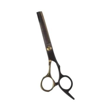 Imagem de Tesoura de Barbeiro Ouro Preto 6 Polegadas - Dentes Finos para Corte d