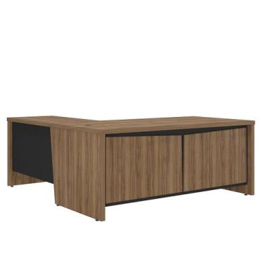 Imagem de Mesa para Escritório 2 Portas 3 Gavetas Diretor em L - Artany, Nogal/P