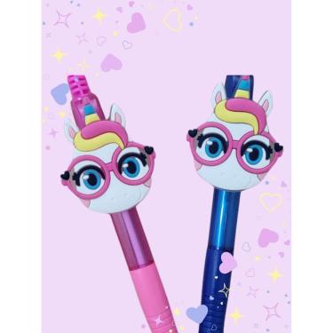 Imagem de Kit Escolar Unicórnio tesoura e borracha ou lapis pompom ou caneta esferografica unicornio fofo kawai material escoalar