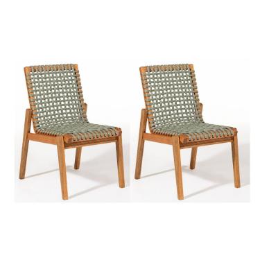 Imagem de Conjunto 2 Cadeiras Madeira sem Braço Linha Traço Stain Jatobá/Verde Oliva