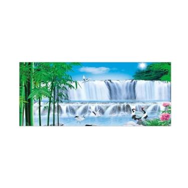 Imagem de BMZFYBS Imagem de arte de parede chinoiserie - pintura de paisagem chinesa em tela - cascata de bambu - pôster moderno e impressões para decoração de sala de estar 60 x 150 cm 24 x 59 pol sem moldura
