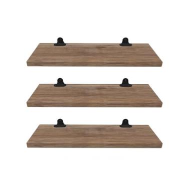 Imagem de Kit 3 Prateleiras Grande Suspensa Industrial Organizadora MDF Madeira Porta Quadros Livros Banheiro Jogo (Amad Médio Escuro)