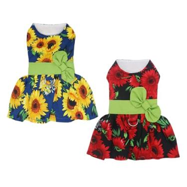 Imagem de 2 peças de vestidos para cães com laço e laço luxuosos, roupas florais de casamento, vestido de noite, saia tutu de verão, vestido de cachorrinho para cães pequenos, meninas, girassol, P