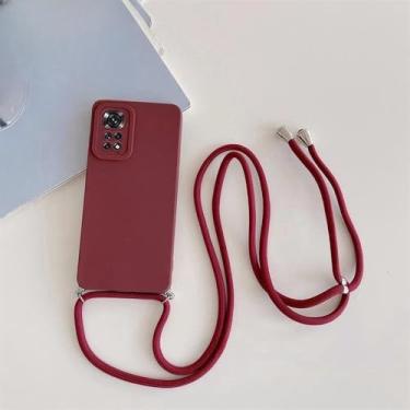 Imagem de Capa de silicone com cordão transversal para Xiaomi Redmi Note 10, 9, 8, 7, 11 Pro, 4G, 11Pro, 5G, Note11, Note10 S, 11S, 10Pro 5G, GS, vinho tinto, para Redmi Note 7