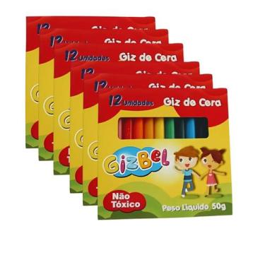 Imagem de Kit 10 Giz de Cera 12 Cores Fino 50g - Gizbel