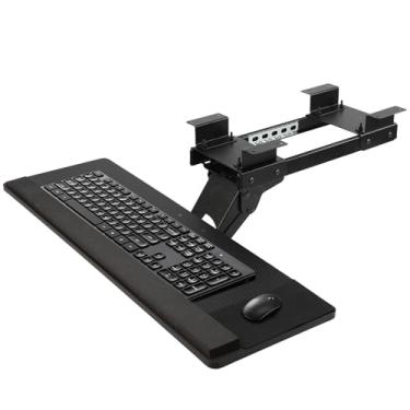 Imagem de FAHKNS Bandeja de teclado sob a mesa, bandeja de teclado multifuncional ajustável com mouse pad e descanso de pulso, suporte ergonômico de tamanho grande para teclado, adequado para escritório/jogo