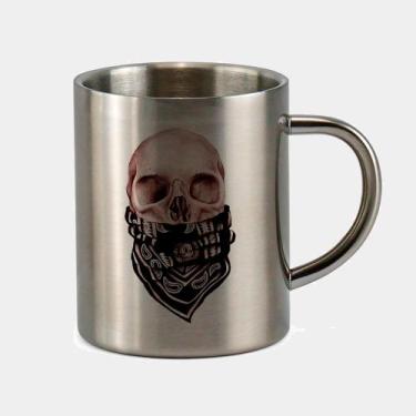 Imagem de Caneca de Inox Premium Prateada 400ml SKULL CAVEIRA BANDANA PRETA - Cr