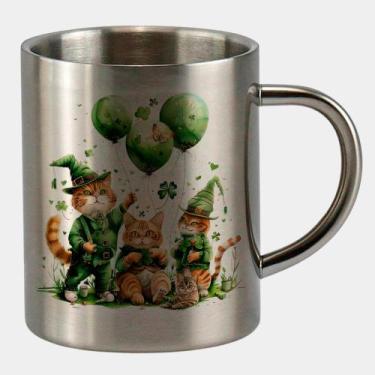 Imagem de Caneca de Inox Premium Prateada 400ml TURMA GATINHOS ST PATRICKS DAY 1