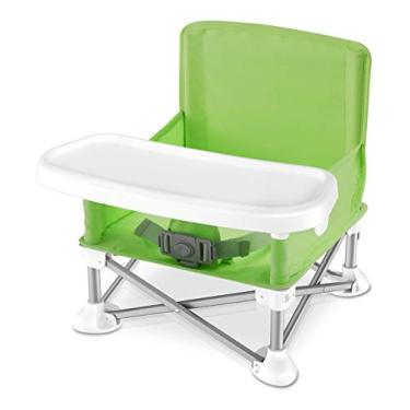 Imagem de Cadeira elevadora de assento de bebê – Assento infantil portátil com economia de espaço – Cadeira alta portátil dobrável Pop-n-Sit com cinto de segurança/bandeja de alimentos/bolsa de viagem – SereneLife SLBS66G (verde)