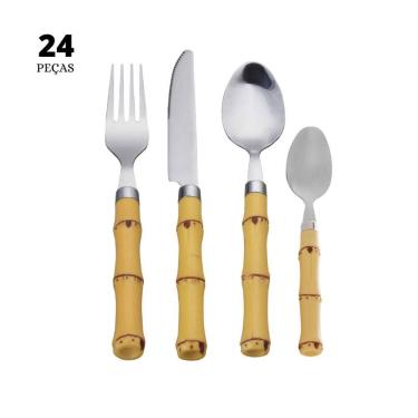 Imagem de Faqueiro 24 Peças Bambu de Aço Inox