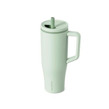 Imagem de KISSKIND Copo de 1,134 g com alça e canudo | Copo isolado 100% à prova de vazamento com tampa e canudo | Garrafa de água de aço inoxidável | Base amigável para porta-copos | Verde