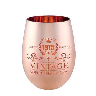 Imagem de xilaxila Presentes de aniversário de 50 anos para mulheres - Taça de vinho vintage 1975 - Decorações de aniversário de 50 anos para ela - Ideias engraçadas de presente de aniversário (taça de vinho