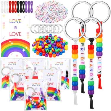 Imagem de Landical 1084 peças DIY orgulho gay contas arco-íris kit chaveiro LGBT fazer artesanato acessórios LGBTQ presente para lésbicas orgulho bissexual dia mês parada celebração homens mulheres chaveiros