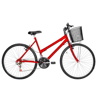 Imagem de Bicicleta Feminina Aro 26 Mtb Alumínio Natural 18 Marchas Cor Vermelha