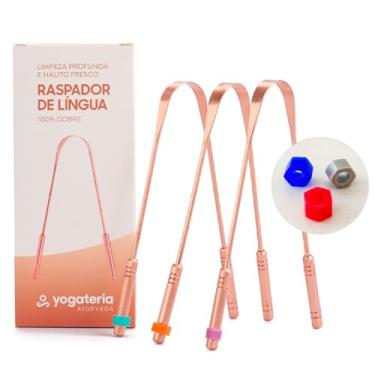 Imagem de YOGATERIA Kit limpador Raspador de língua Cobre Ayurvédico 100% Puro | Elimina o Mau Hálito Toxinas e Resíduos | Fácil de limpar | Antibacteriano Higiênico e Durável (3 Unds)