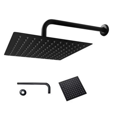 Imagem de Ducha Chuveiro Inox 20X20 Preto Fosco Quadrado Parede Suporte Redondo Banheiro Piscina...