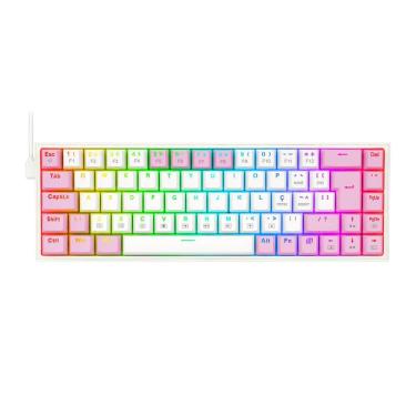 Imagem de Teclado Gamer Mecânico Redragon K631wp-rgb Castor Lollipop Branco Com Rosa Branco E Rosa