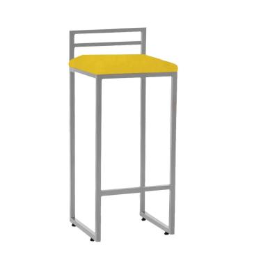 Imagem de Banqueta Alta Com Encosto Petra Balcão Bar Cozinha Bistrô Ferro Prata Sintético Amarelo