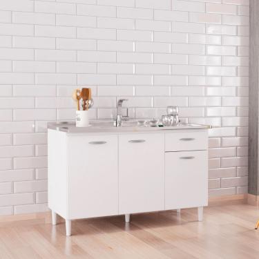 Imagem de Balcão Poquema Para Cuba 3 Portas 1 Gaveta Branco