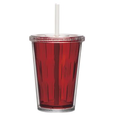 Imagem de Copo Duplo Multiuso 670ml Com Tampa Canudo Liso Personalizar Cor:vermelho