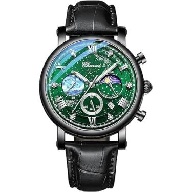 Imagem de Tiong Relógio masculino Moon Design, pulseira de couro de quartzo digital romano com caixa, CHXI-YX02, Tendência