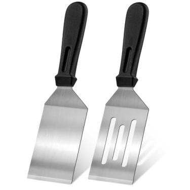 Imagem de Espátulas de metal HslyT, 2 peças, espátula de aço inoxidável com alça resistente ao calor, 24 cm, ideal para sobremesas, panquecas, ovos, raspador de grelha ou churrasco