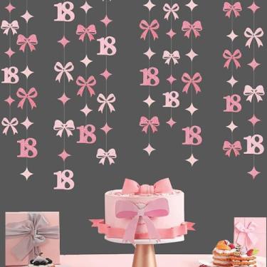 Imagem de pinkblume Decorações De Aniversário 18 Anos Com Laço Rosa Brilhante, Guirlanda Serpentina, Faixa Fundo Para Meninas, Momento Feliz Adultos, Brindes, Suprimentos Festa