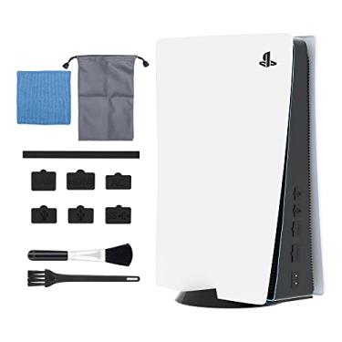 Imagem de FUNDIARY Kit De Proteção Contra Poeira Para Console Ps5, Protetor Silicone E Acessórios Limpeza 7 Portas Poeira, 2 Escovas, 1 Bolsa Armazenamento Com Cordão Pano - Branco