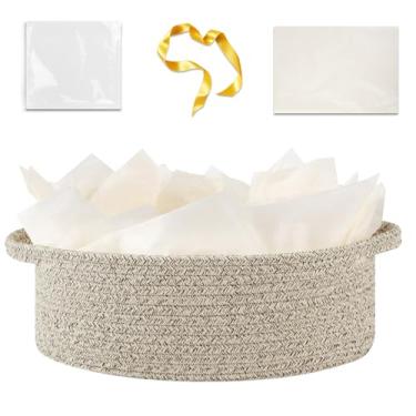 Imagem de OIAHOMY Cesta de presente com alça, cesta de tecido pequena com saco de presente, fita e papel de embrulho, caixas de berçário vazias para encher com itens pequenos, organizador de brinquedos para