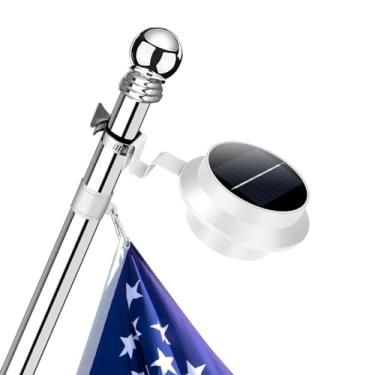 Imagem de SYZJGCCR Luz De Mastro Bandeira Movida A Energia Solar Para Uso Externo, Com Braçadeiras Metal, Adequada Mastros 1" 1,5", Luzes Brilhantes 13 Leds Do Anoitecer Ao Amanhecer Giratórios Parede, Branco