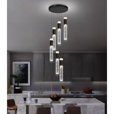 Imagem de dolria Lustre Espiral De Cristal Moderno Com 6 Luzes Para Escada, Teto Alto, Pendente Em Formato Bolha, Luminária Suspensa, Montagem Embutida, Sala Estar, Hall Entrada