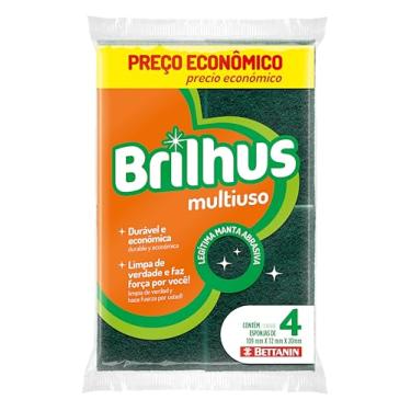 Imagem de Brilhus - Esponja Abrasiva Multiuso, Pacote com 4 Brilhus - Esponjas, Cor Verde/Amarelo, Bettanin