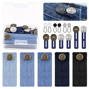 Imagem de Mardatt Conjunto De 17 Botões Expansores Metal, Extensores Cintura Calças Sem Costura, Colarinhos Elásticos, Extensor Silicone Para Mulheres, Homens, Jeans, Camisas Sociais