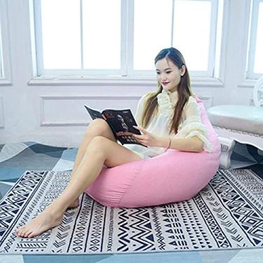 Imagem de QIROG Capa de saco de feijão de linho de algodão para quarto capa ergonômica para cadeira de sofá preguiçoso pequeno grande capa de puff de cor sólida - Rosa_L e capa de pedal