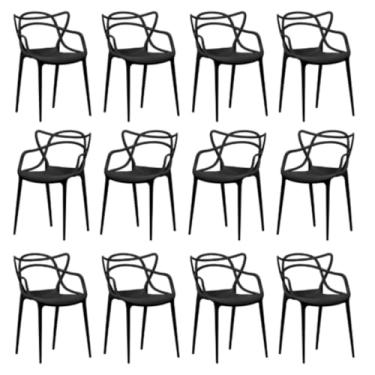 Imagem de Kit 12 Cadeiras Allegra, Design Moderno, Plástico Preto, 85x45x68 cm