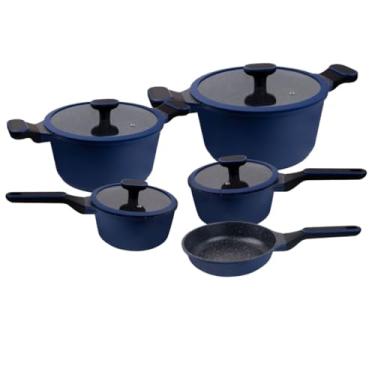 Imagem de Jogo de Panelas Hercules Marine Revestimento Ceramico Indução 5 Peças Antiaderente Azul