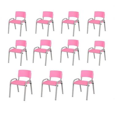 Imagem de Kit 11 Cadeira Iso Infantil Creche, Escola Base Cinza Rosa