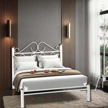 Imagem de Cama Casal Ferro Com Cabeceira Branca E Estrado Em Ferro 002 - Marchel