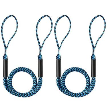 Imagem de Pacote com 2 linhas de ancoragem elástica para barco, acessórios de barco de corda de amarração duráveis com absorção de choque (1,2 a 1,7 m), ancoragem perfeita (azul e preto)