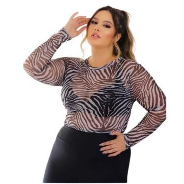Imagem de Body Plus Size Tule Manga Longa Transparência Bt2 - DONNA MOÇA, Branco