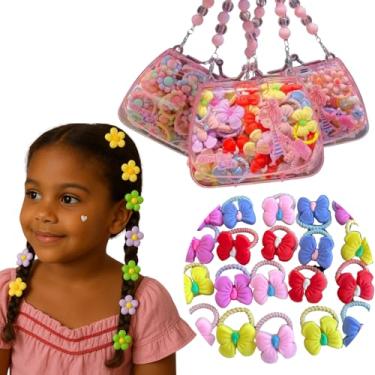 Imagem de Kit de Acessórios Cabelo Infantil Presilhas Coloridas Fofas Bolsinha Decorativa Rosa com Alça em Contas (Florzinhas Encantadas)