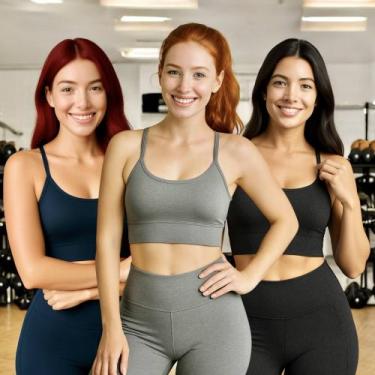 Imagem de KIT 3 Tops ALÇA FINA Bojo Fitness Slim Suplex Sutiã Esportivo Corrida 