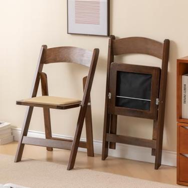 Imagem de GTNSAFP Cadeira dobrável de madeira com almofada macia, simples e elegante, confortável e durável, adequada para casamentos, banquetes e eventos, madeira frutífera clássica, conjunto de 2