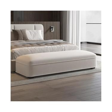 Imagem de LICONG-2019 Banqueta de cabeceira leve e luxuosa, banco de cabeceira, simples, moderno, quarto, cabeceira, couro, sofá, vestiário, banco longo (off-white)