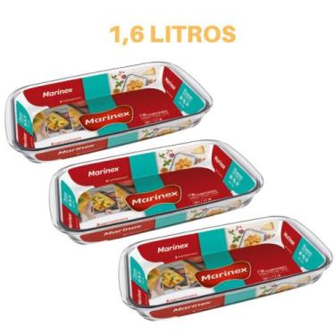 Imagem de 3 Travessa Retangular Vidro 1,6L Assados Doces Torta Marinex - NADIR F