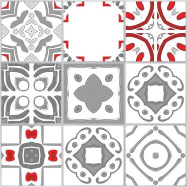 Imagem de Adesivo de Azulejo Vermelho Cinza Vigo 15x15cm 18un - Quartinhos
